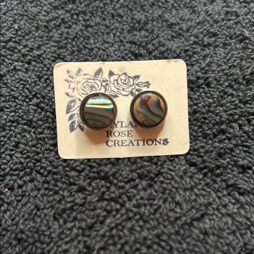 Abalone Shell Stud Earrings - Picture 2 of 3